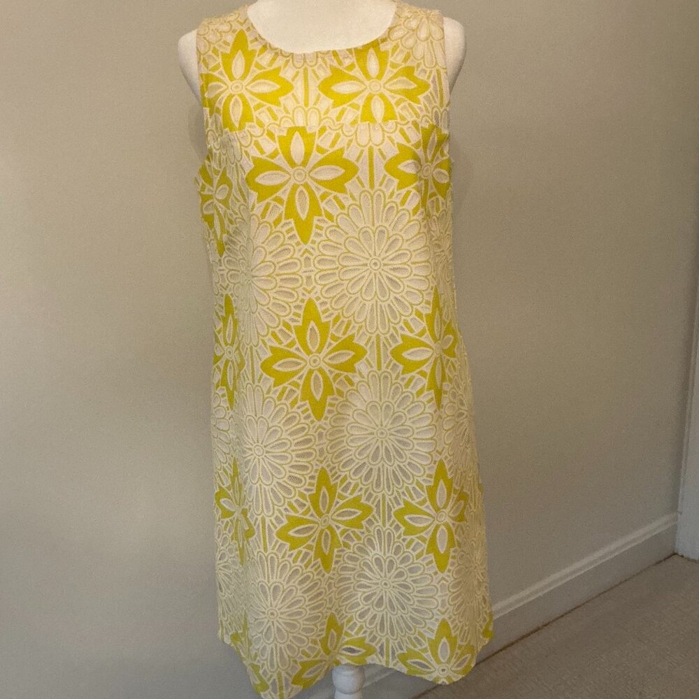 Anthropologie's Weston Yellow and White Overlay Design Sheath Dress - Size Small